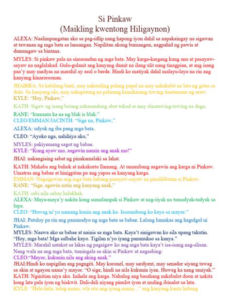 Asignatura na Filipino: Si Pinkaw (Maikling Kwentong Hiligaynon) .
